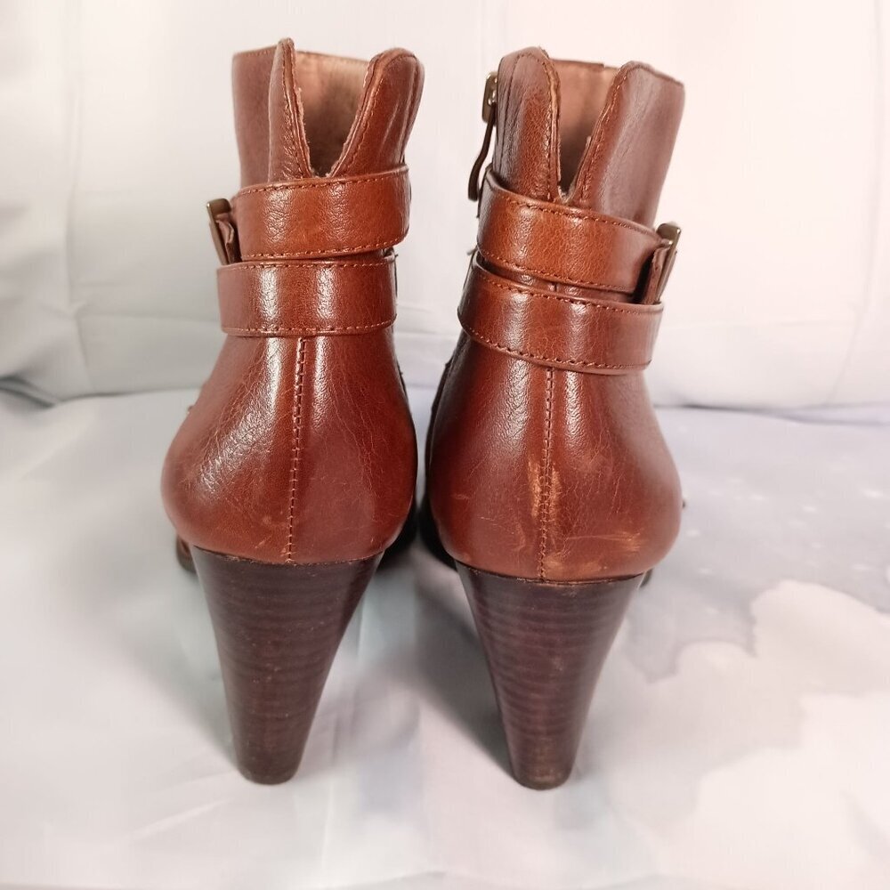 Nurture Jema Luggage Leather Ankle Boots Women’s 7.5 3" Heel Comfort - Picture 3 of 14